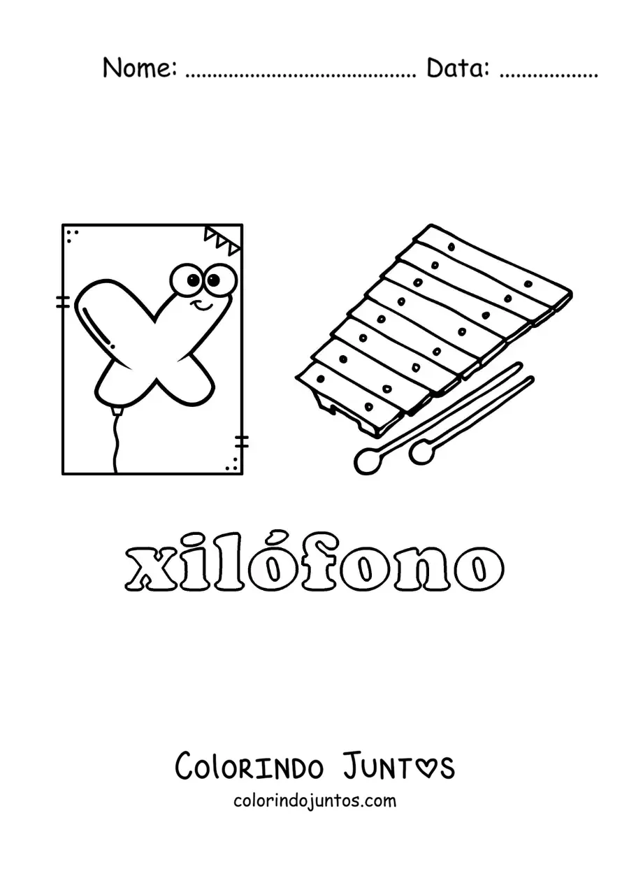 Desenho para colorir de X de xilofone
