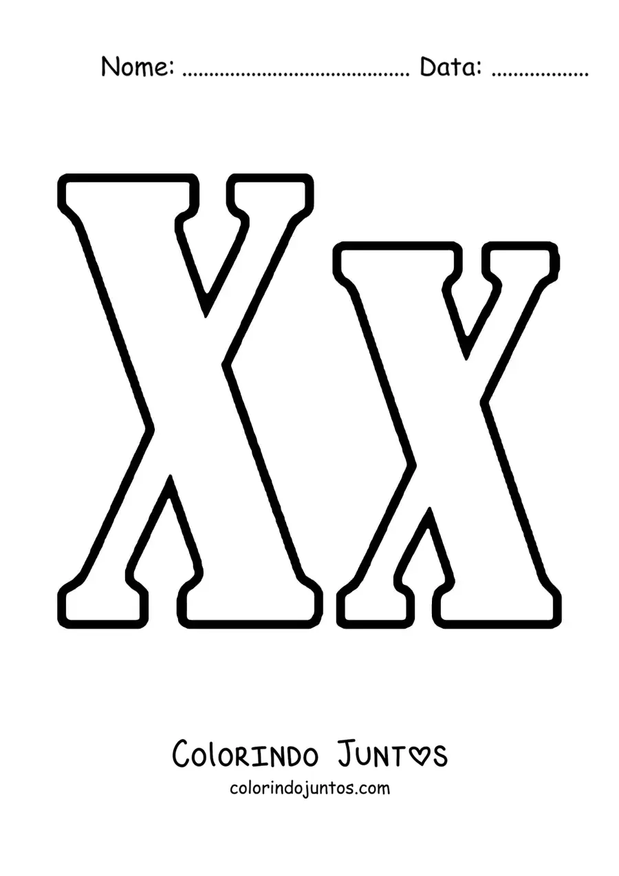 Desenho para colorir da letra X maiúscula e minúscula grande