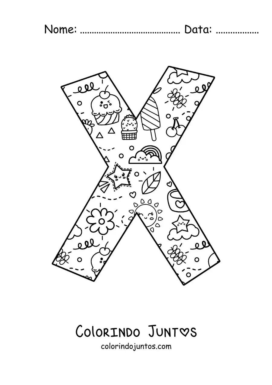 Desenho para colorir da letra X em desenho animado
