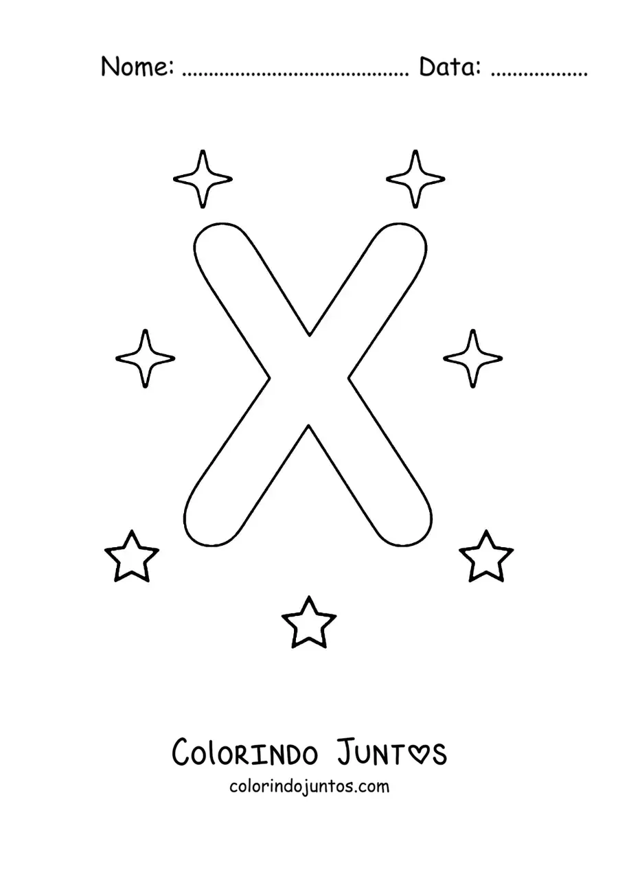 Desenho para colorir da letra X maiúscula com estrelas
