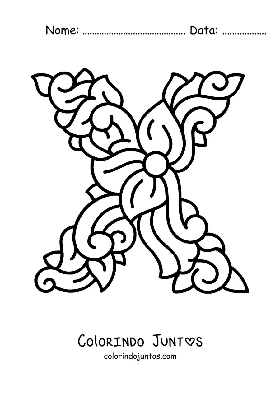 Desenho para colorir da letra X maiúscula decorada