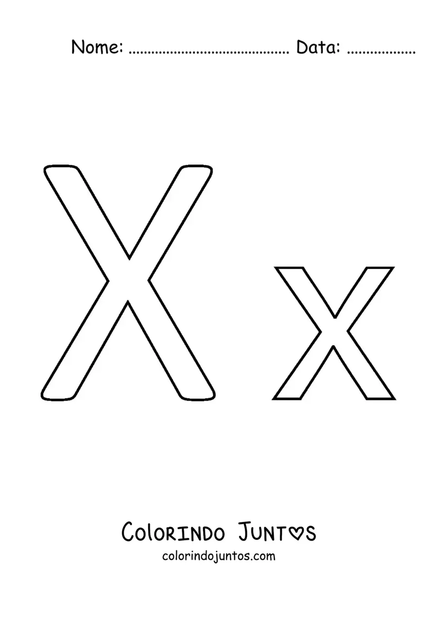 Desenho para colorir da letra X maiúscula e minúscula fácil