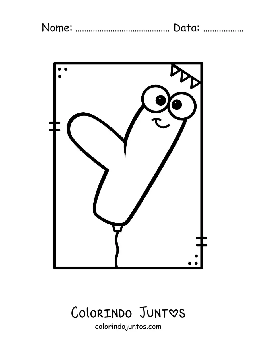 Desenho para colorir da letra Y animada em forma de balão