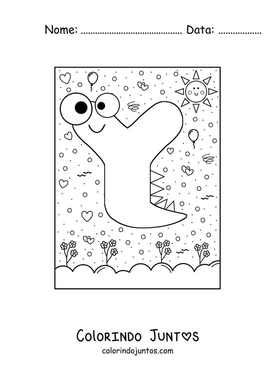 Desenho para colorir da letra Y animada em forma de monstro com desenhos animados