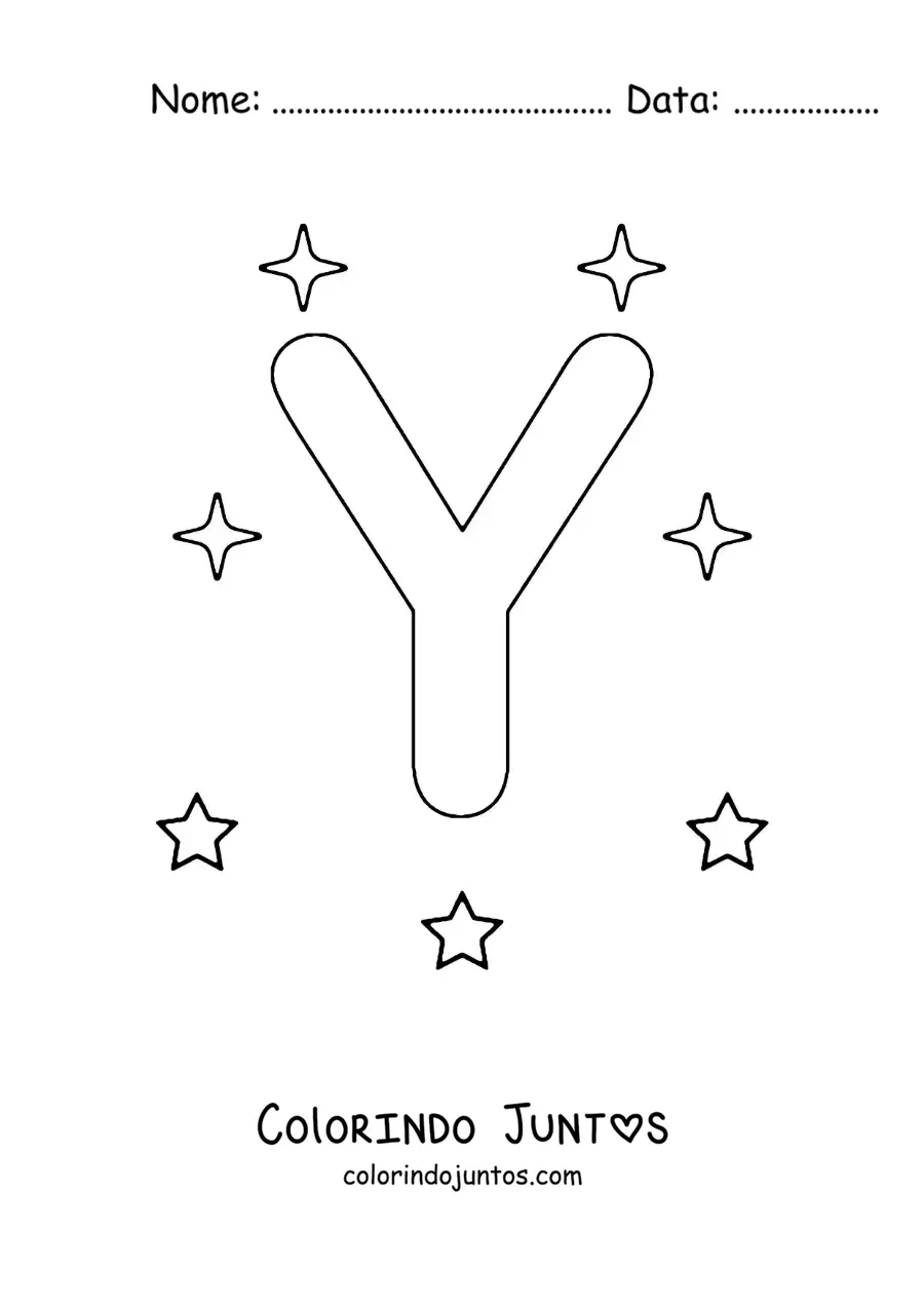 Desenho para colorir da letra Y maiúscula com estrelas