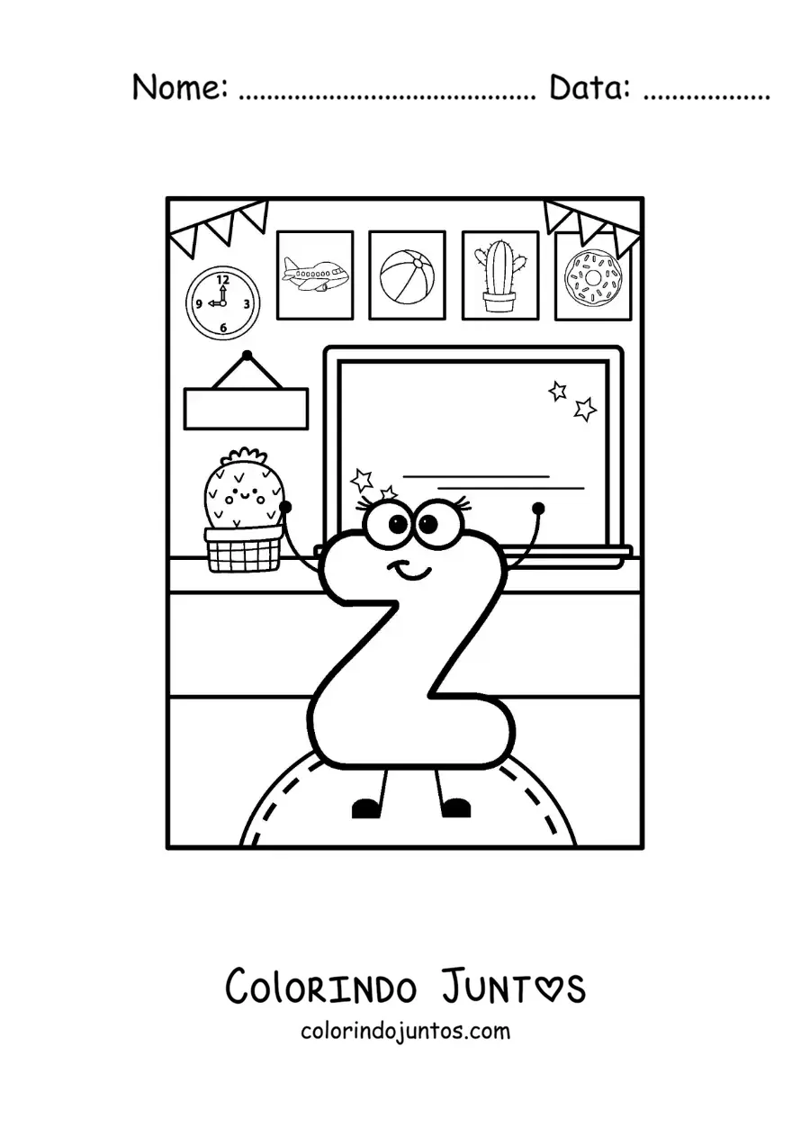 Desenho para colorir da letra Z animada na escola