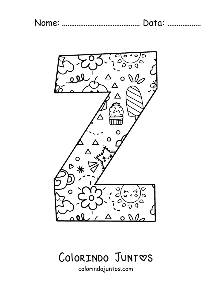 Desenho para colorir da letra Z com desenhos animados