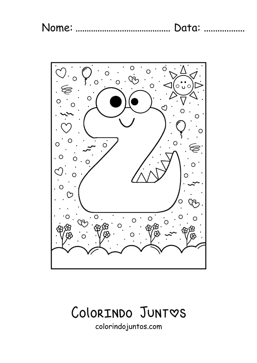 Desenho para colorir da letra Z animada em forma de monstro com desenhos animados