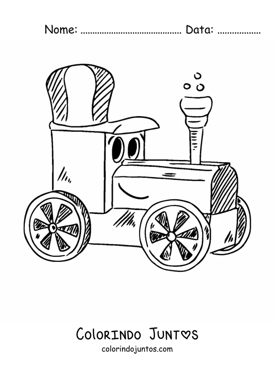 Desenho para colorir de um trem animado feliz