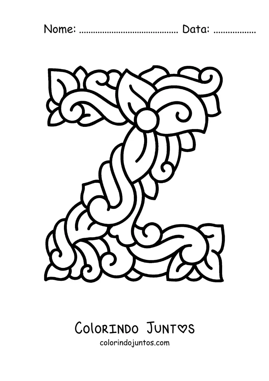 Desenho para colorir da letra Z maiúscula decorada
