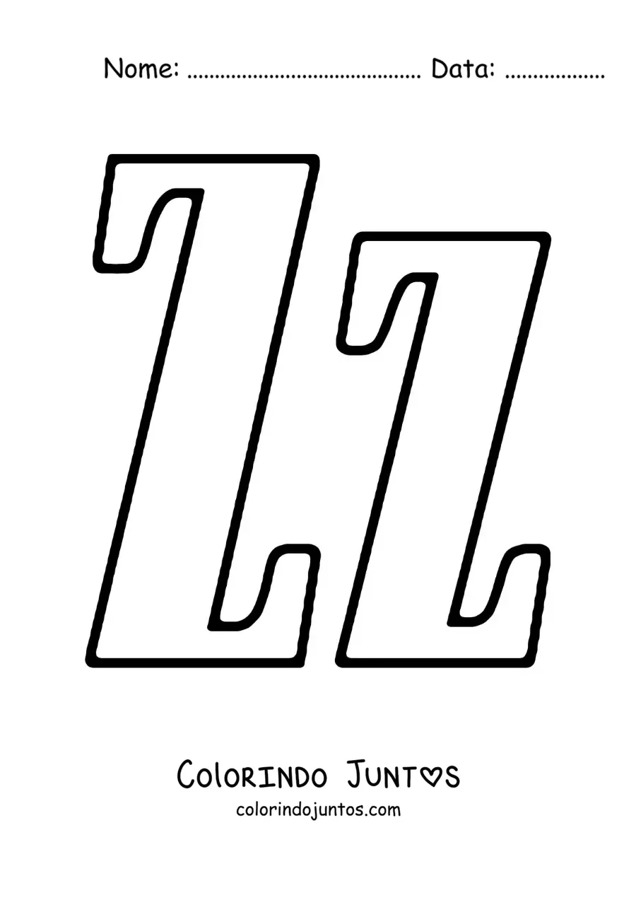 Desenho para colorir da letra Z maiúscula e minúscula grande