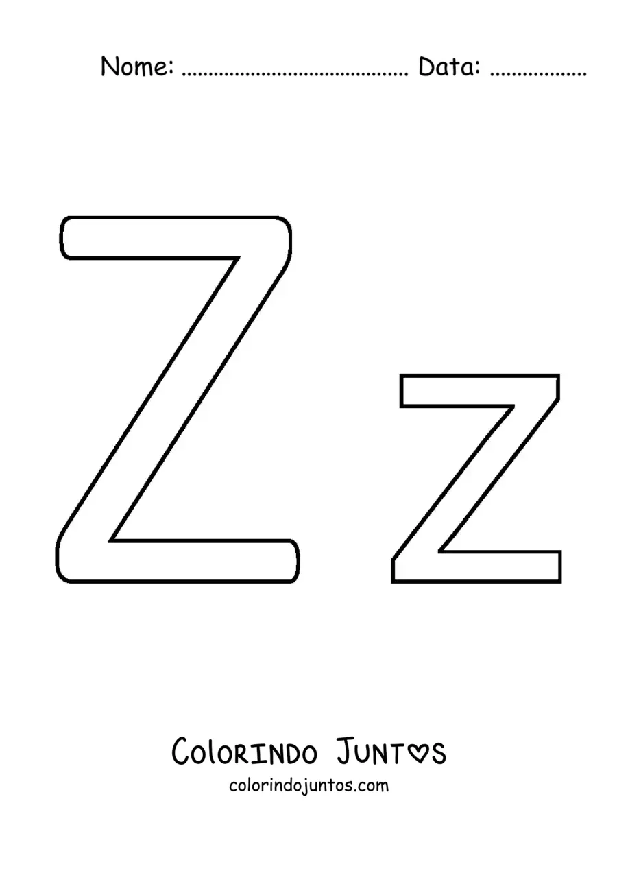 Desenho para colorir da letra Z maiúscula e minúscula fácil