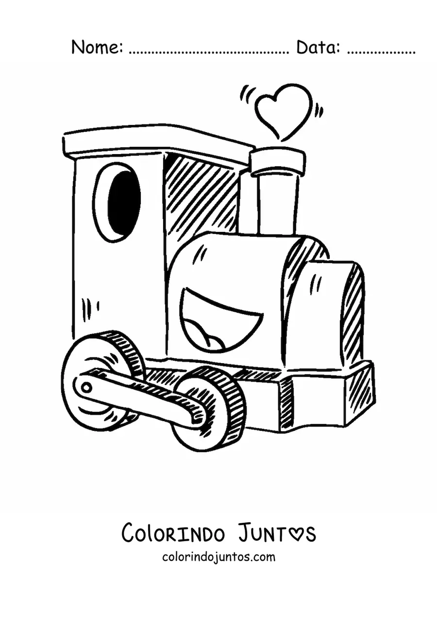 Desenho para colorir de um trem animado sorridente