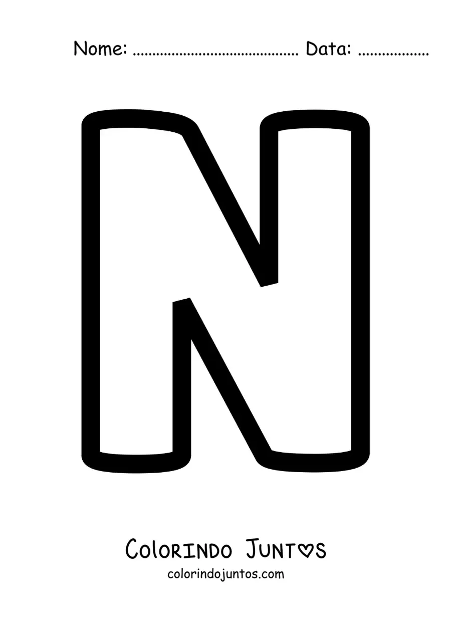 Desenho para colorir da letra N maiúscula