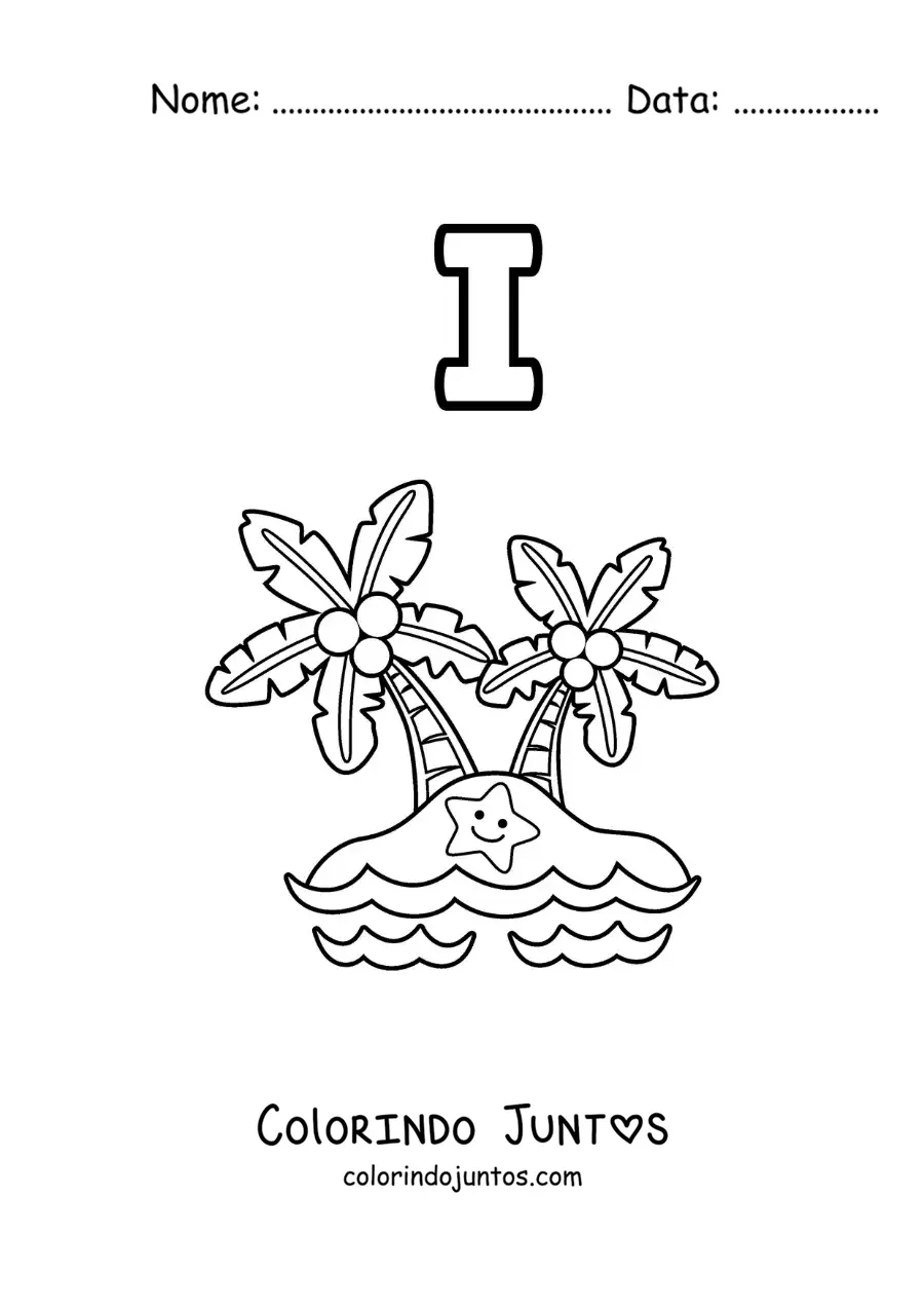 Desenho para colorir da letra I de ilha