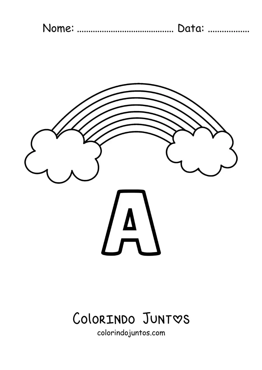 Desenho para colorir da letra A de arco-íris