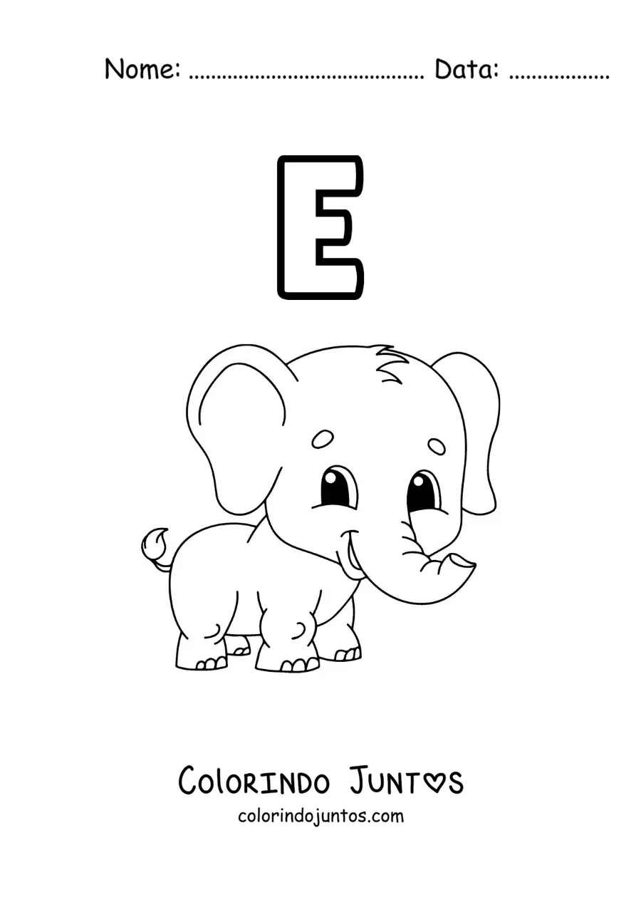 Desenho para colorir da letra E de elefante