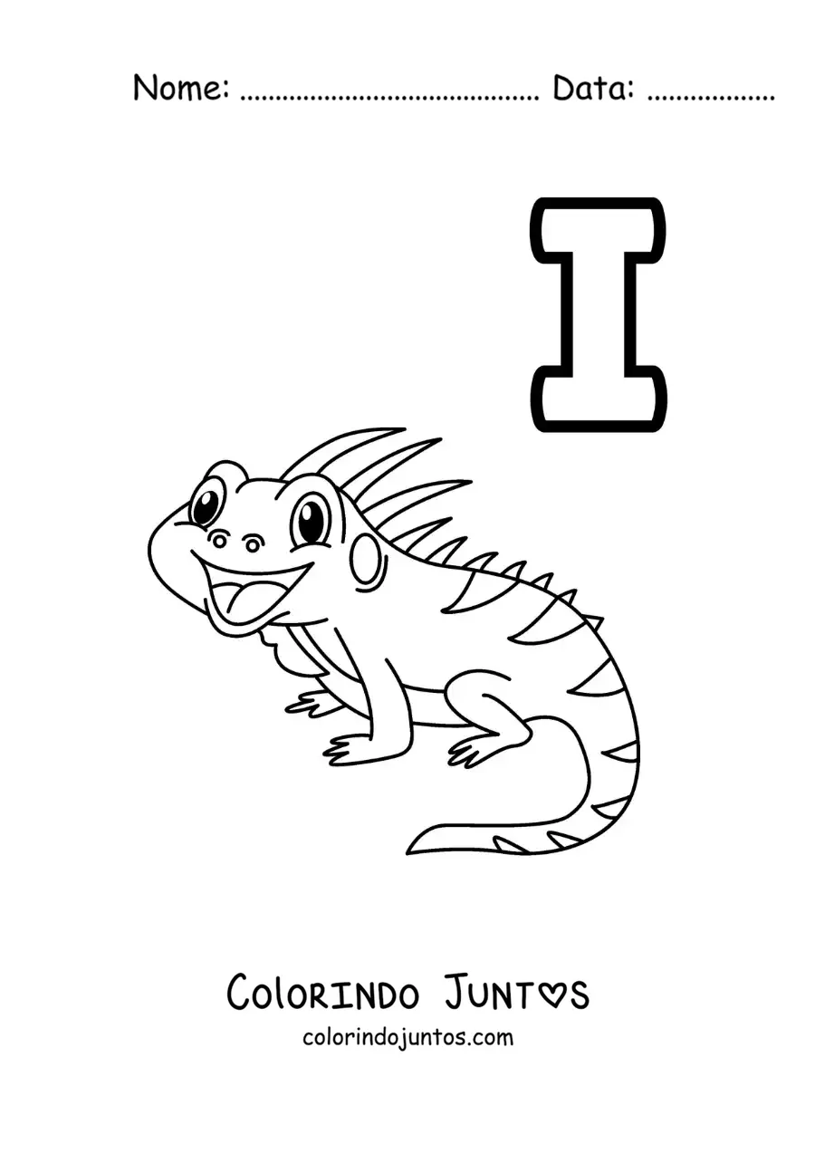 Desenho para colorir da letra I de iguana