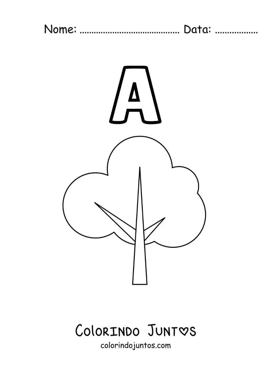 Desenho para colorir da letra A de árvore