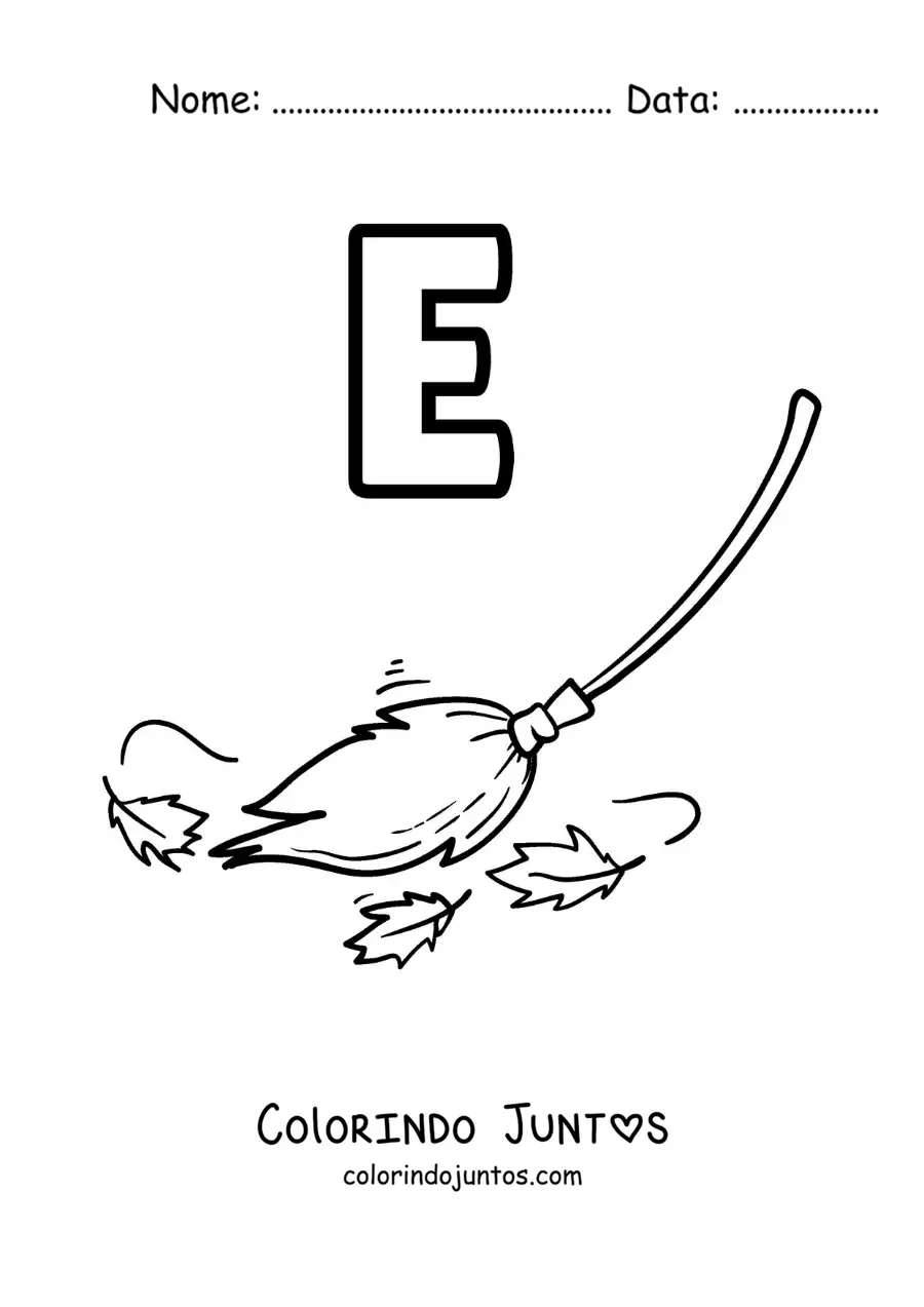 Desenho para colorir da letra E de vassoura
