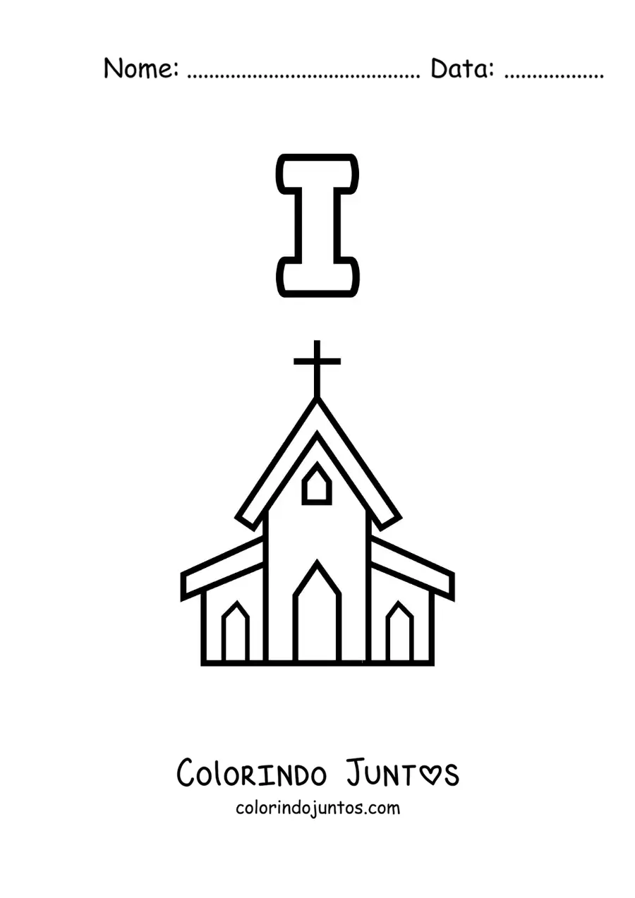 Desenho para colorir da letra I de igreja