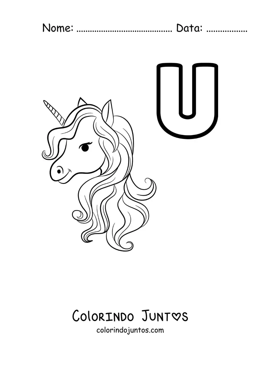 Desenho para colorir da letra U de unicórnio
