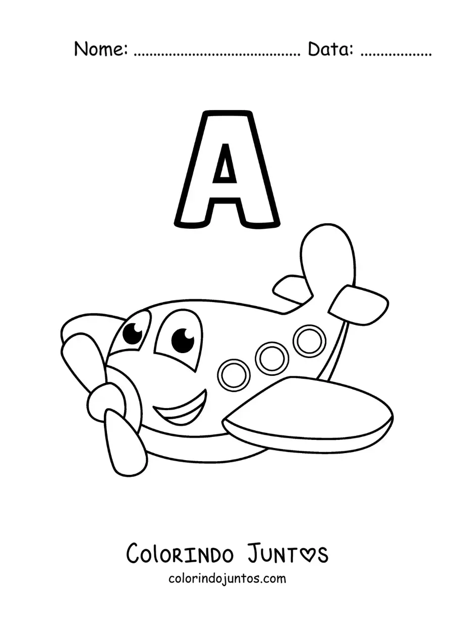 Desenho para colorir da letra A de avião