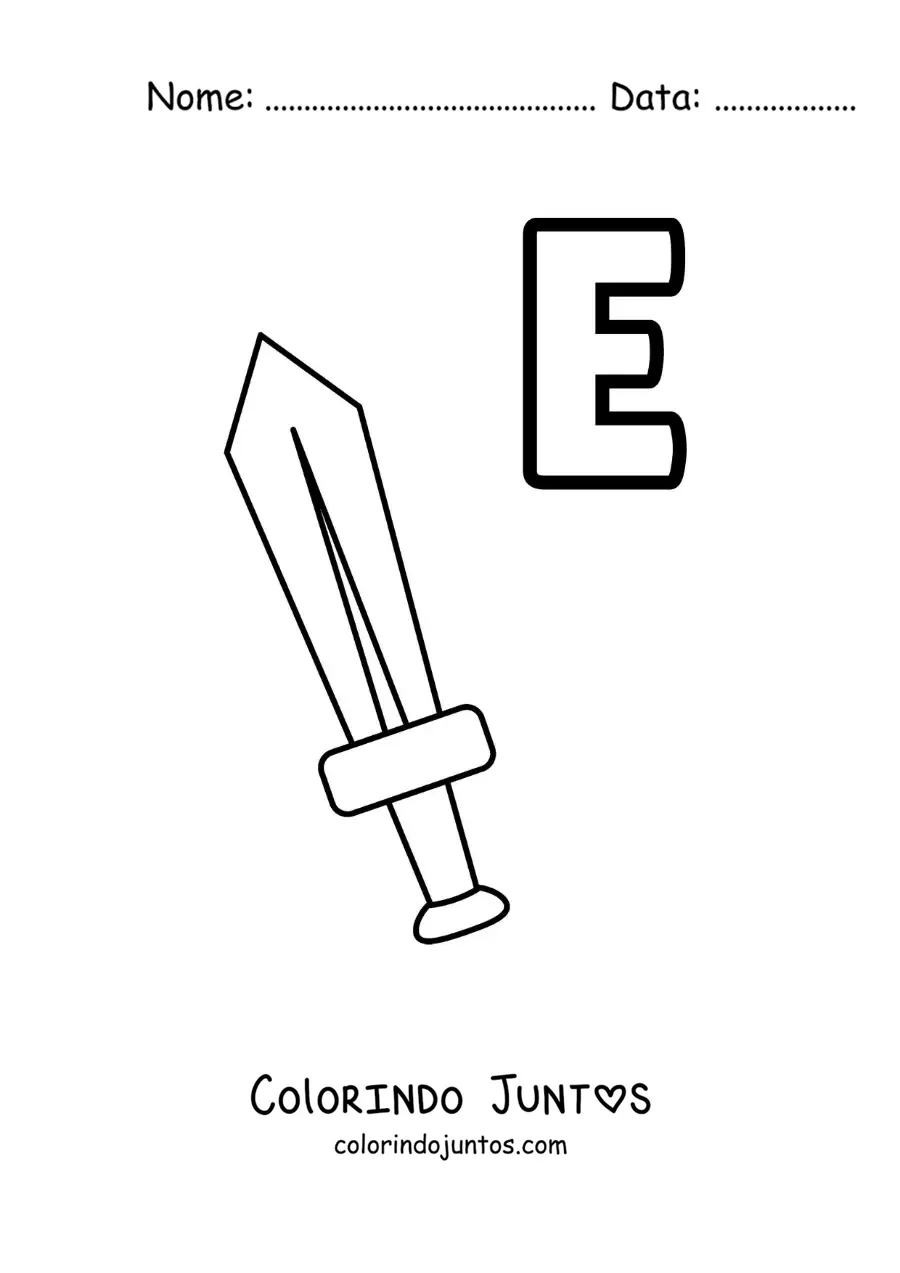 Desenho para colorir da letra E de espada