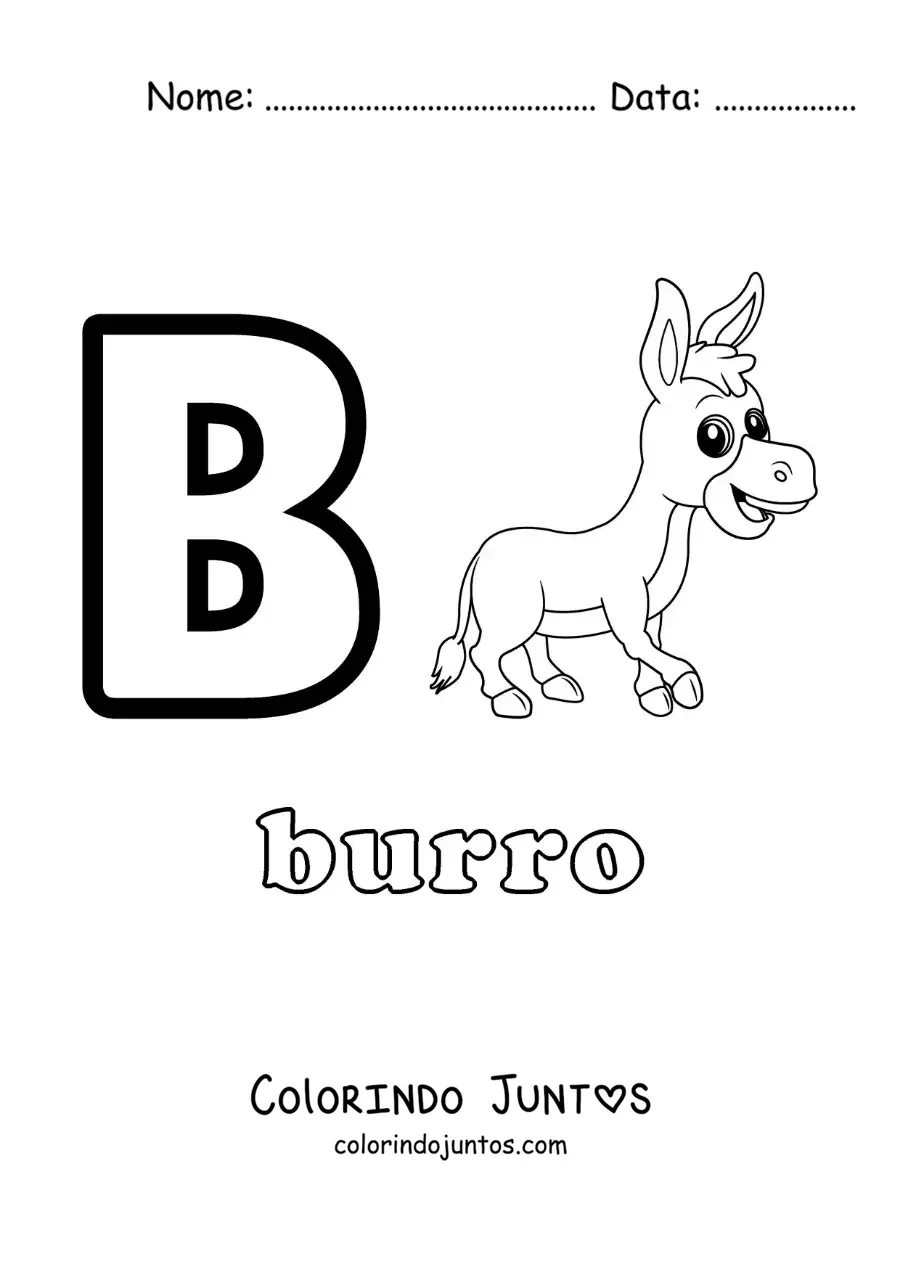 Desenho para colorir da letra B de burro