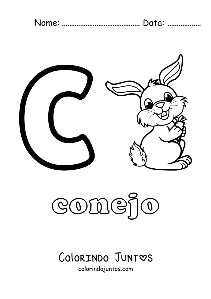 Desenho para colorir da letra C de coelho