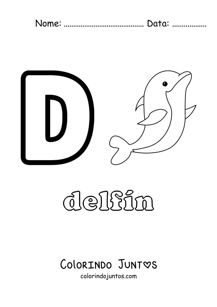 Desenho para colorir da letra D de golfinho