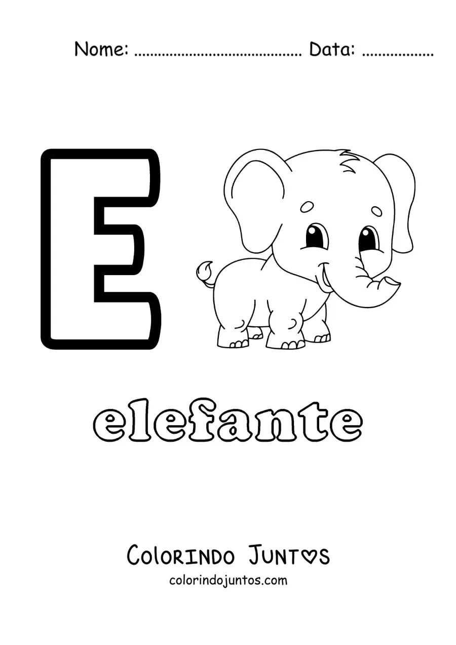 Desenho para colorir da letra E de elefante