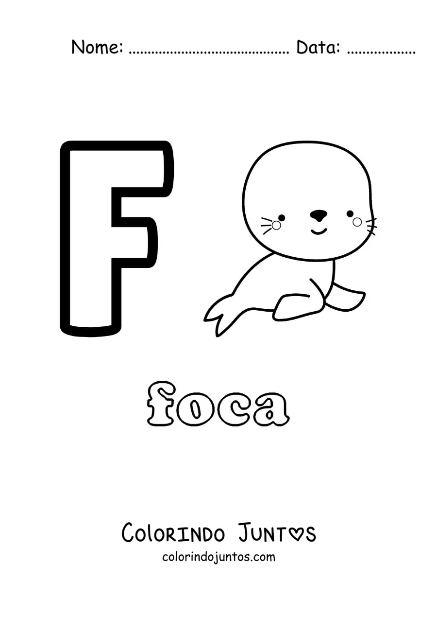 Desenho para colorir da letra F de foca
