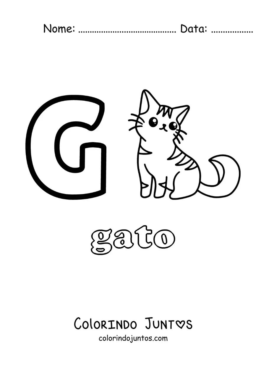 Desenho para colorir da letra G de gato