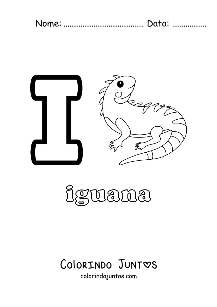 Desenho para colorir da letra I de iguana