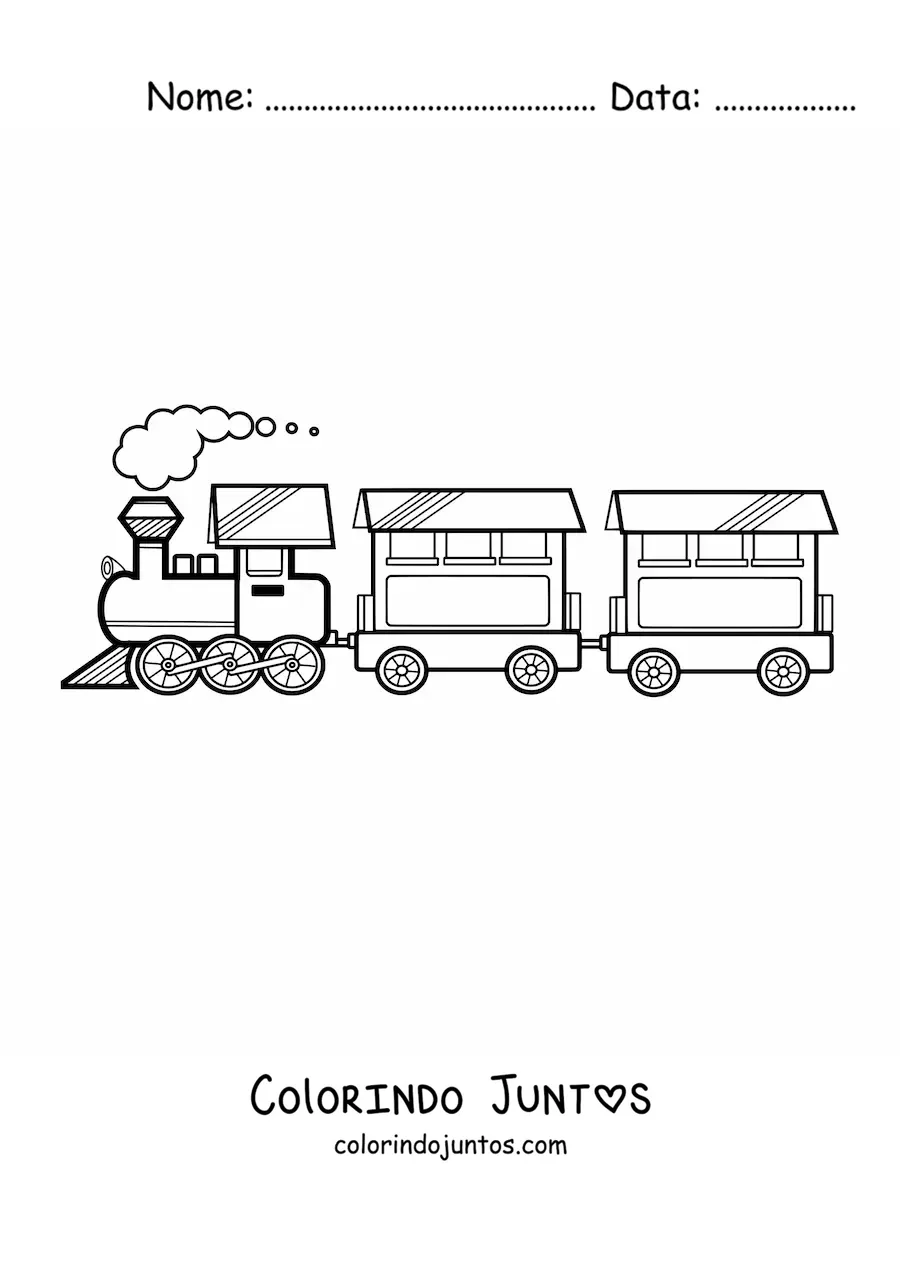 Desenho para colorir de um trem a vapor com dois vagoes