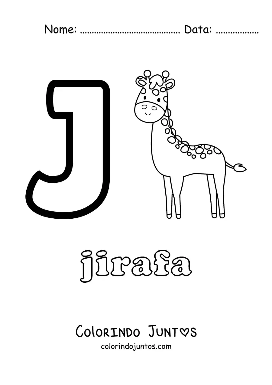 Desenho para colorir da letra J de girafa