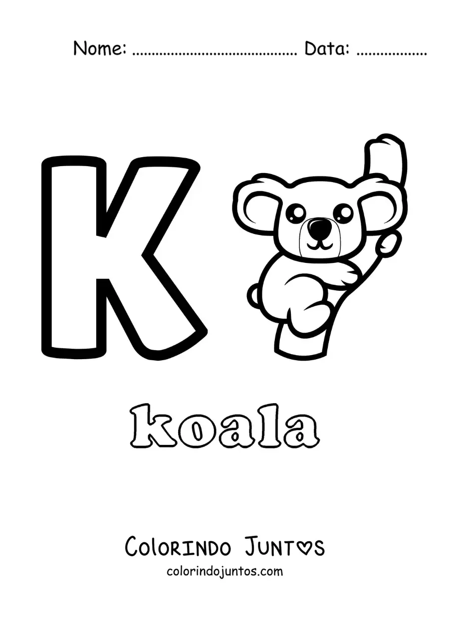 Desenho para colorir da letra K de coala