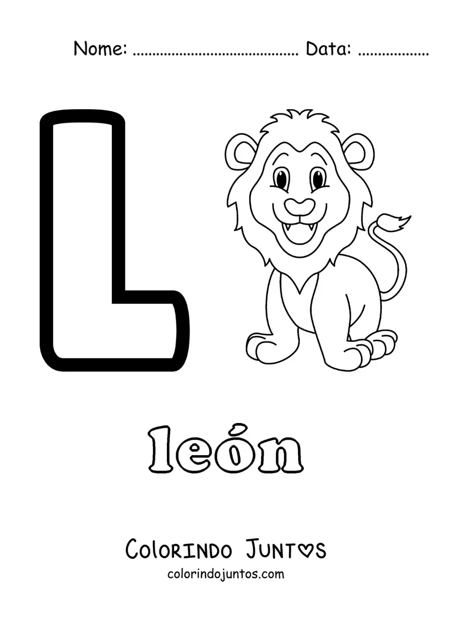 Desenho para colorir da letra L de leão