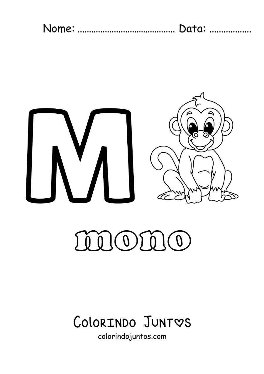 Desenho para colorir da letra M de macaco