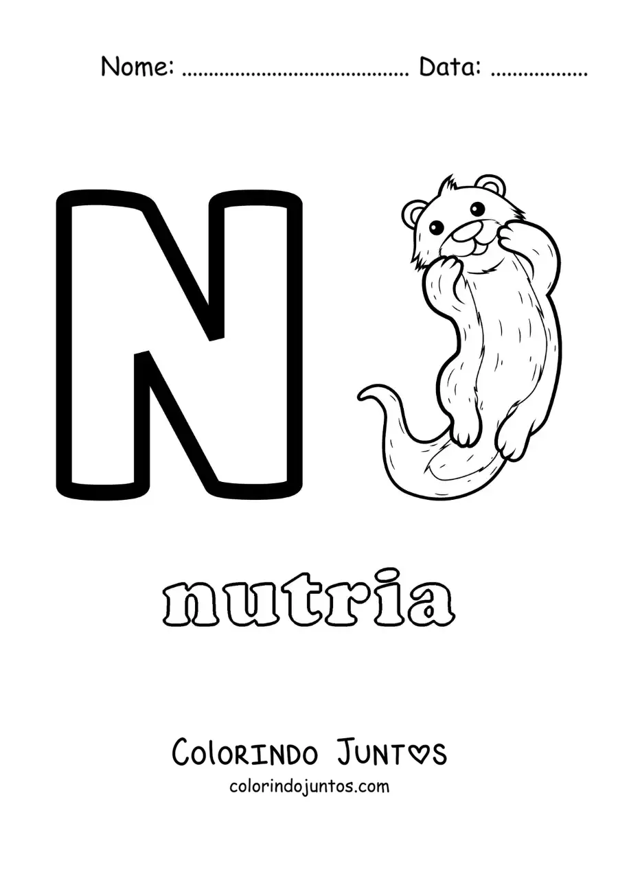 Desenho para colorir da letra N de lontra