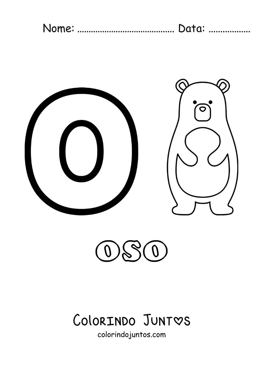 Desenho para colorir da letra O de urso