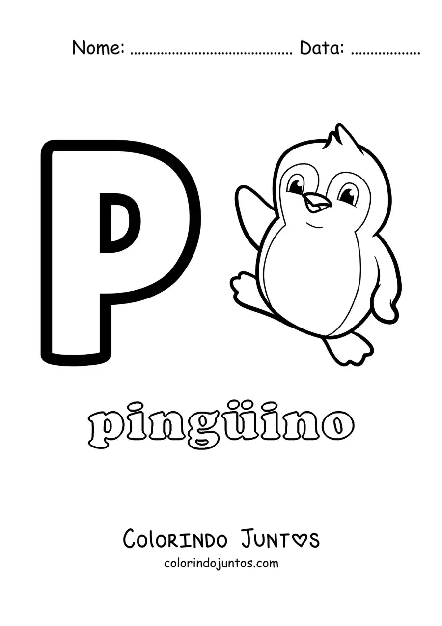 Desenho para colorir da letra P de pinguim