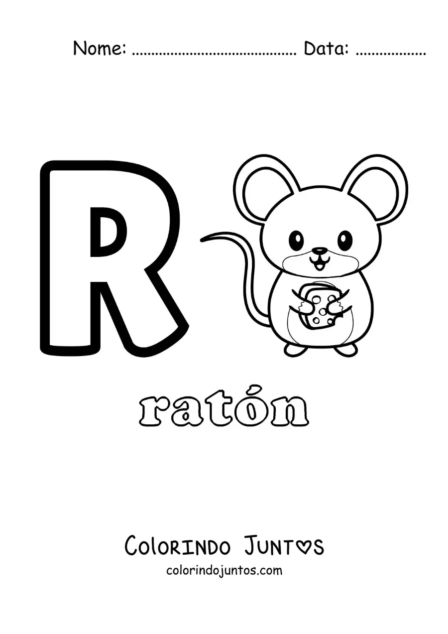 Desenho para colorir da letra R de rato