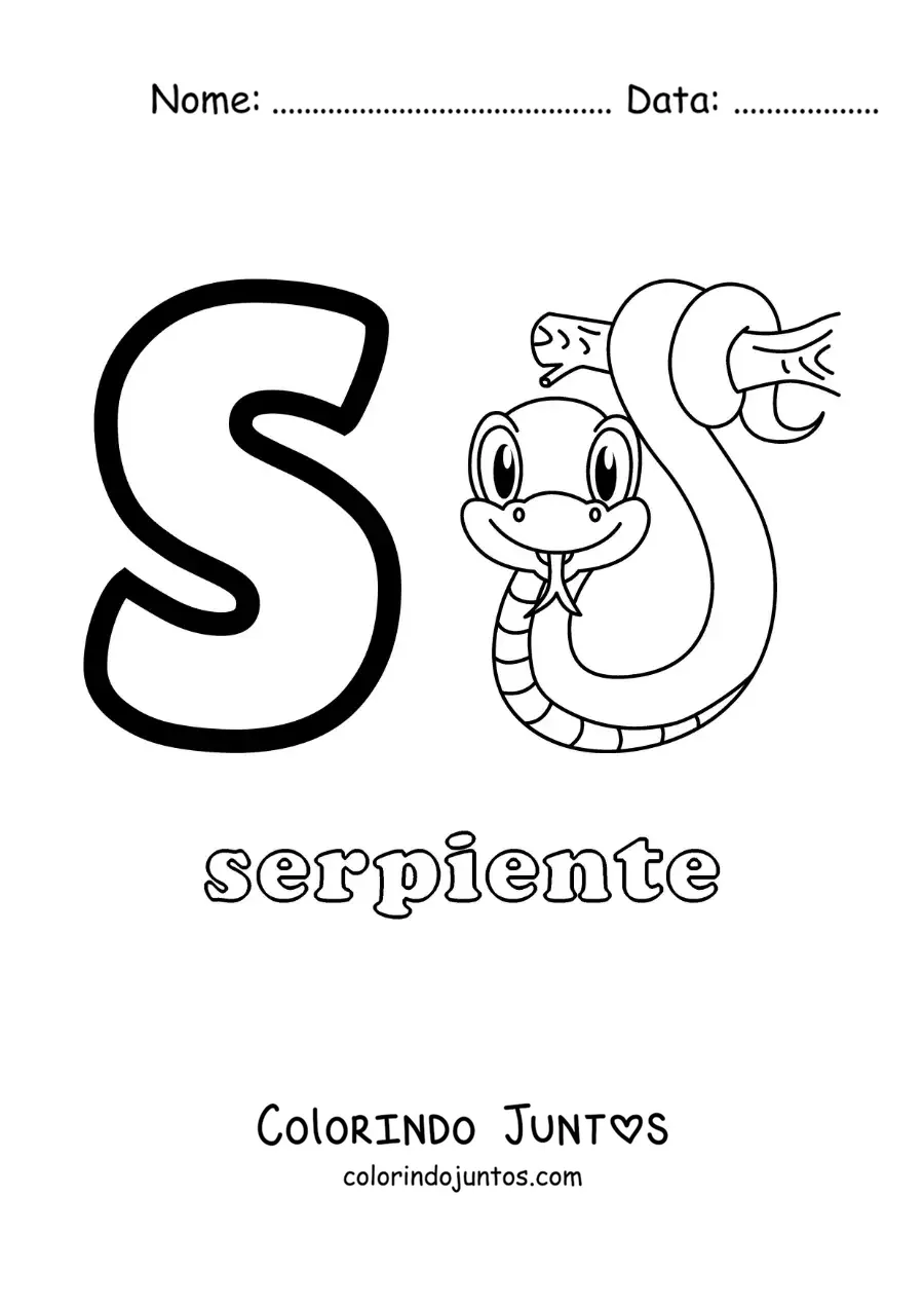Desenho para colorir da letra S de serpente
