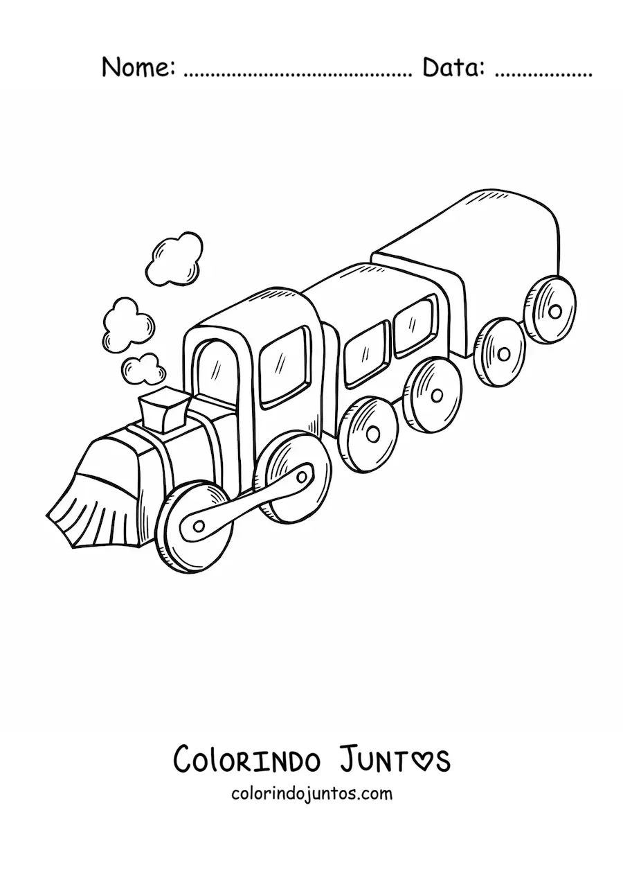 Desenho para colorir de um trem a vapor visto de cima