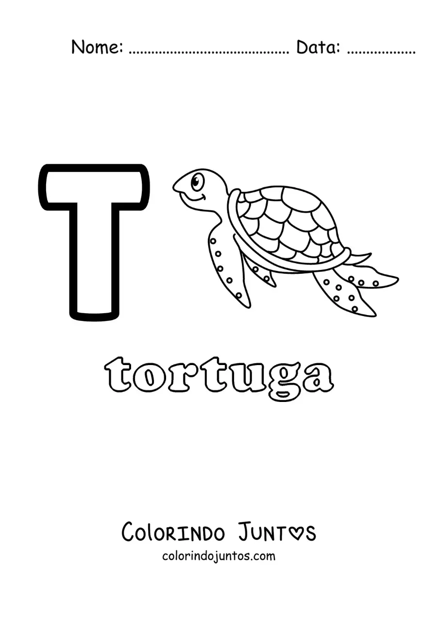 Desenho para colorir da letra T de tartaruga