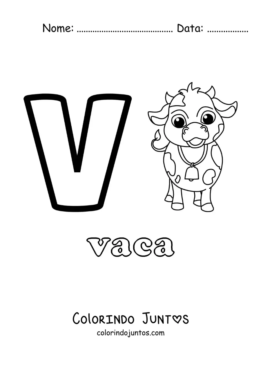 Desenho para colorir da letra V de vaca