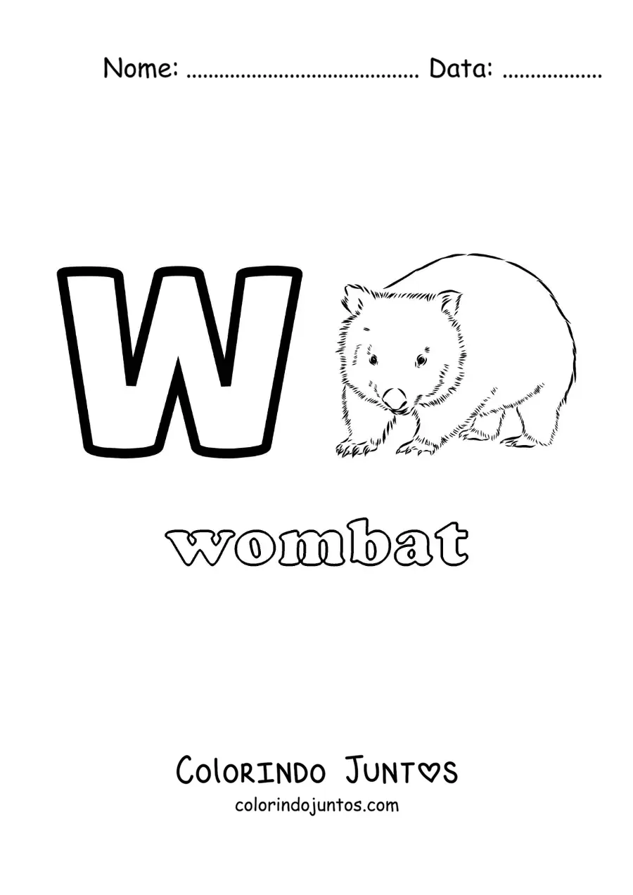 Desenho para colorir da letra W de vombate