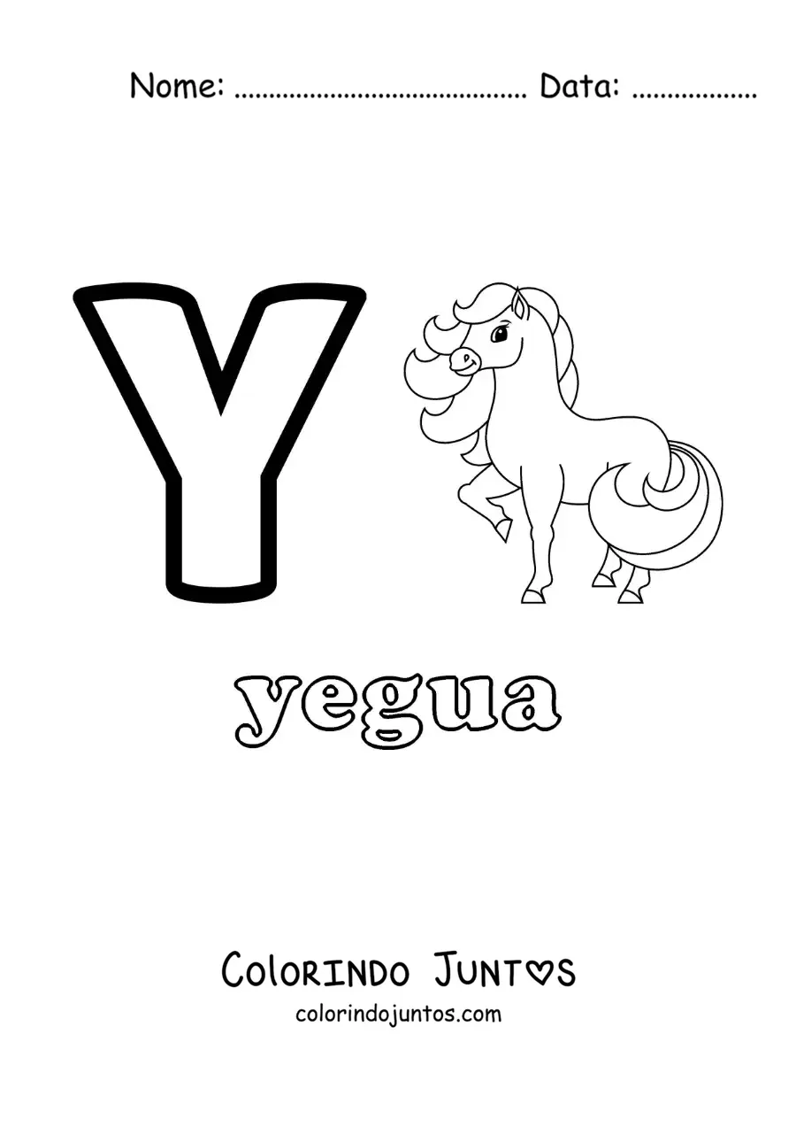 Desenho para colorir da letra Y de égua